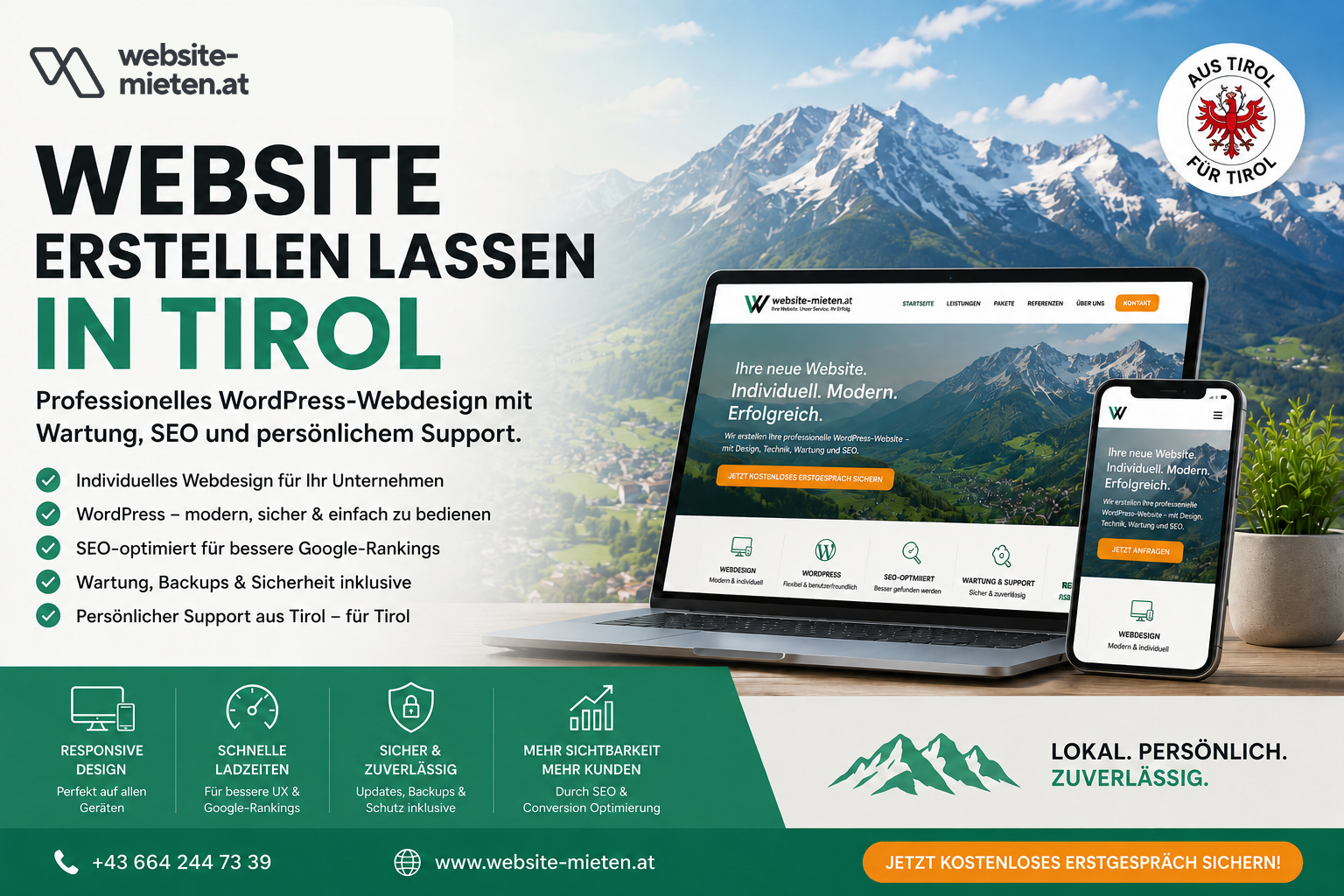 Website mieten in Tirol: professionelle WordPress-Website zum monatlichen Fixpreis